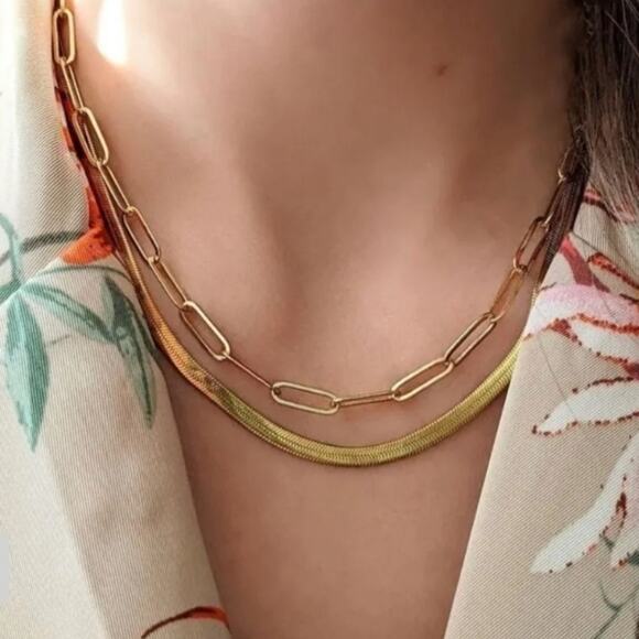 NWT Jennifer Zeuner Hamilton Snake Chain Necklace 14K Gold Plated Vermeil - Picture 4 of 9
